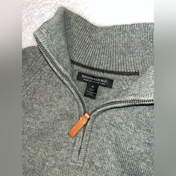 Banana Republic Italian Wool Blend Quarter Zip Heather Green Sweater Mens Medium - Picture 4 of 7